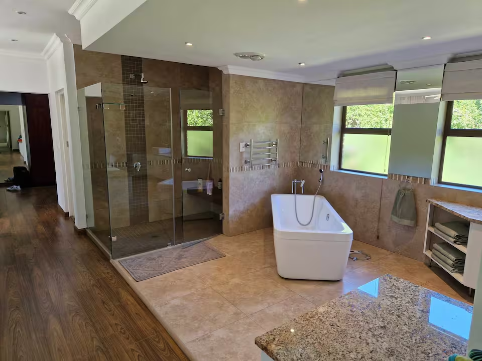 Luxury bathroom with freestanding tub and walk in shower